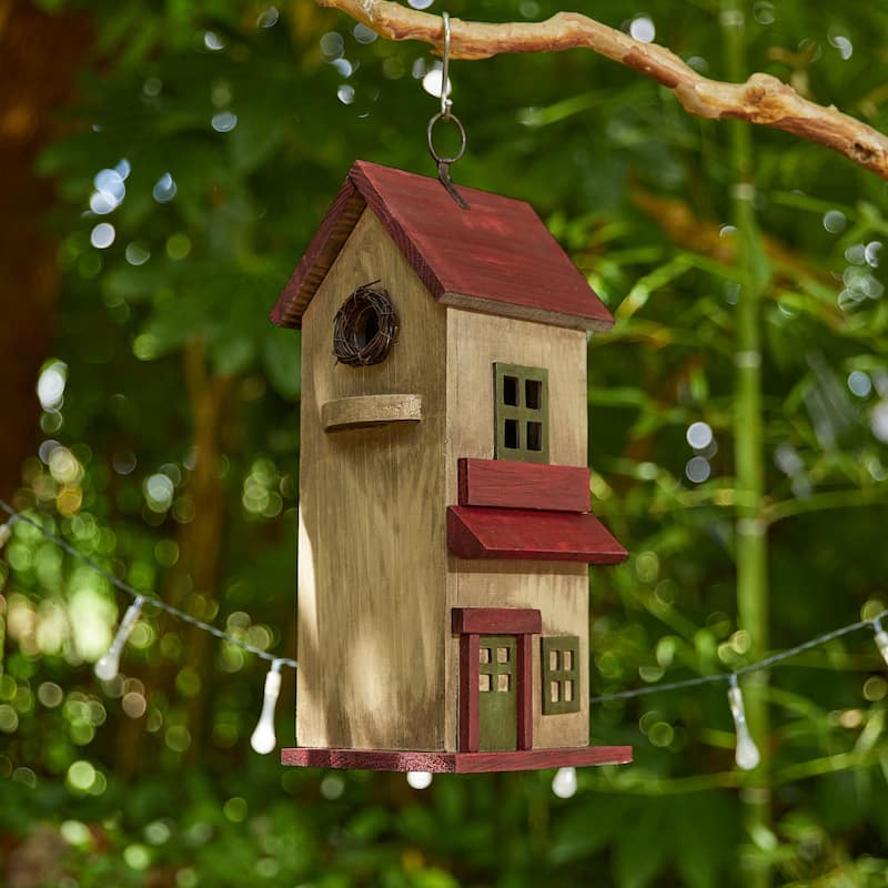 Glitzhome 14.25"H Solid Wood Cottage Decorative Garden Birdhouse - 6.75''L X 5.50''W X 14.25''H