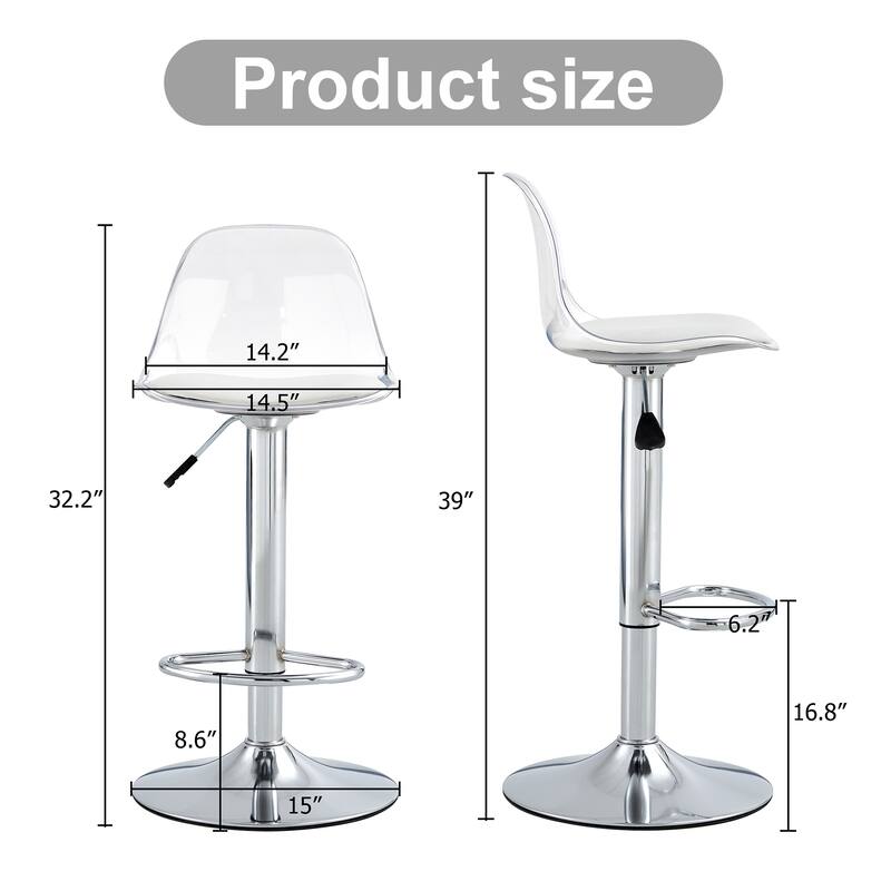 Swivel Bar Stools Set of 2, Counter Height Barstools with Backrest, Dining Room Chairs with Footrest and PU Seats