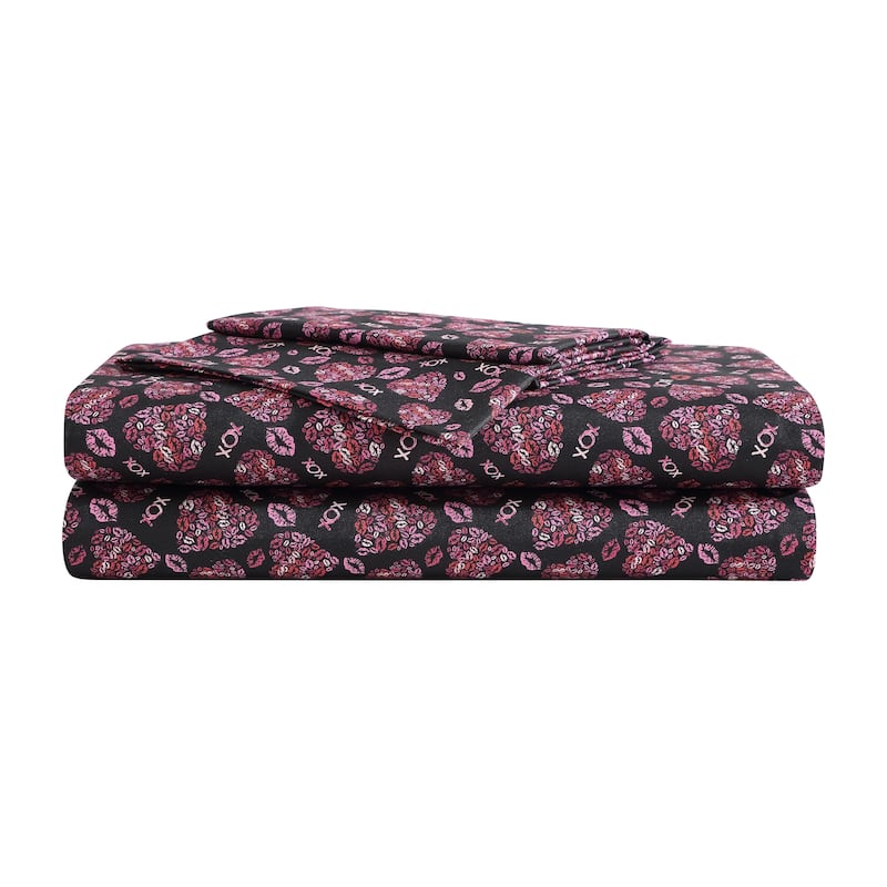 Betsey Johnson Printed Novelty Sheet Sets - Lipstick Betsey Pink - Twin