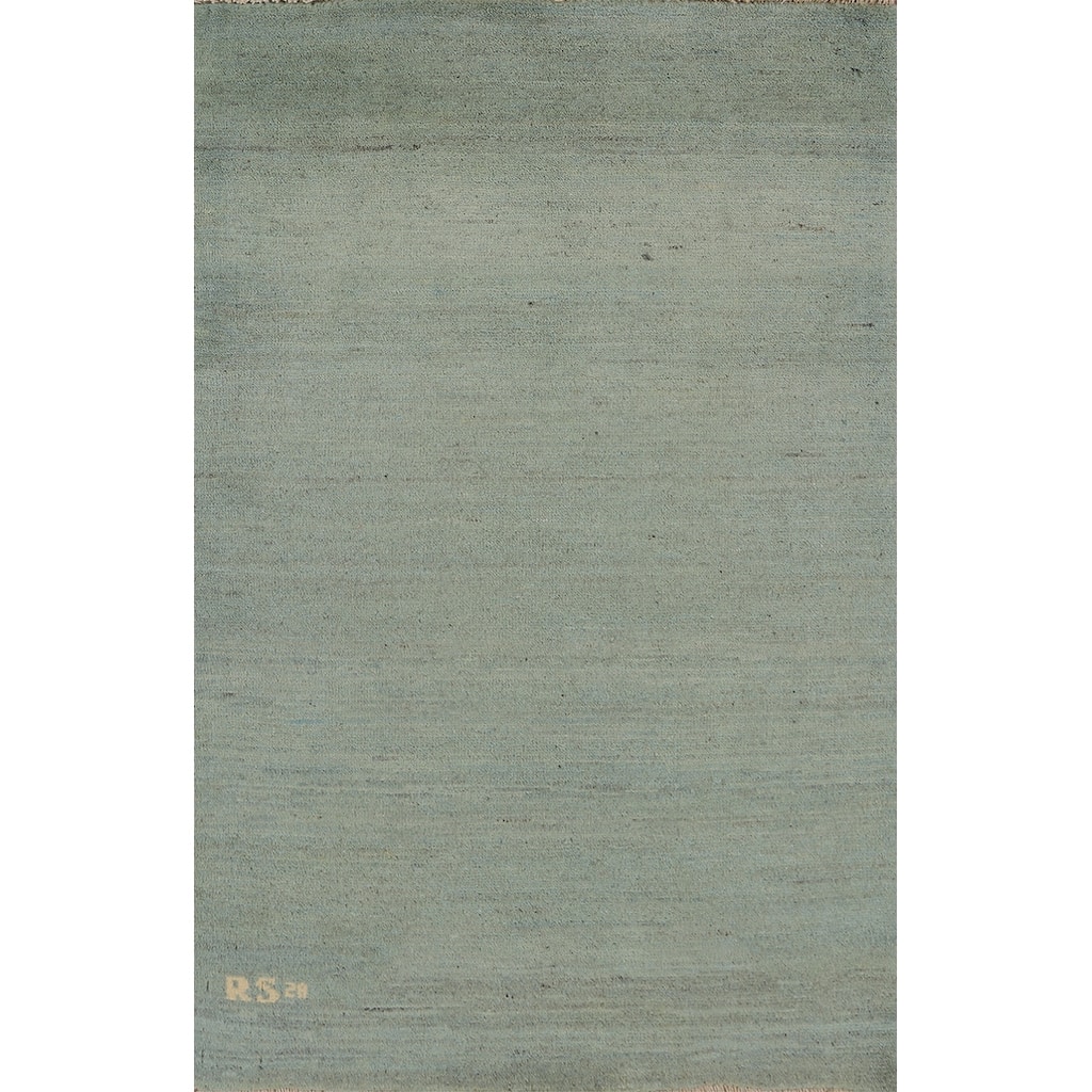 Green & Blue Gabbeh Modern Foyer Rug Handmade Wool Carpet - 2'8"x 4'0"