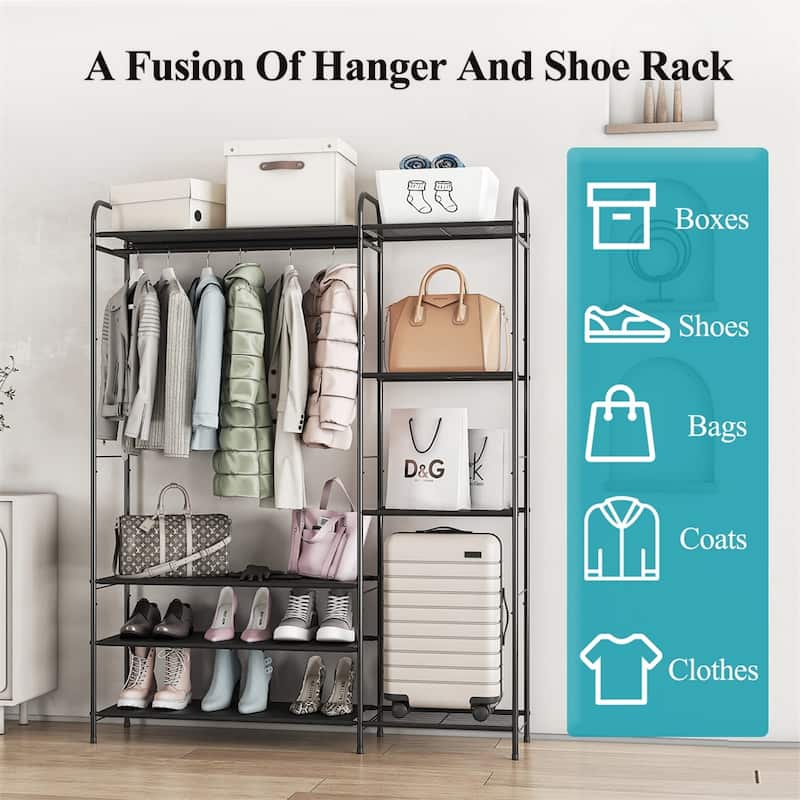 Garment Rack w/Shelves for Hanging Clothes,FreeStanding Clothes Rack