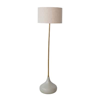 Enameled Metal Floor Lamp with Cotton Shade and Inline Switch, Gold Finish and Ivory Color - 16.0"L x 16.0"W x 56.5"H