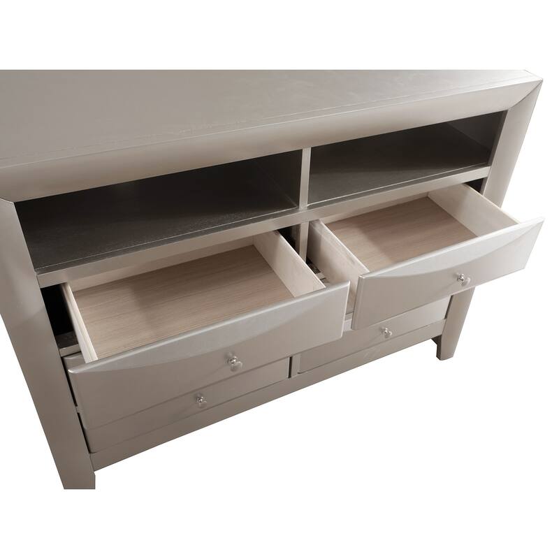 6-Drawer Wooden Beveled TV Media Chest - 47" - Silver Champagne