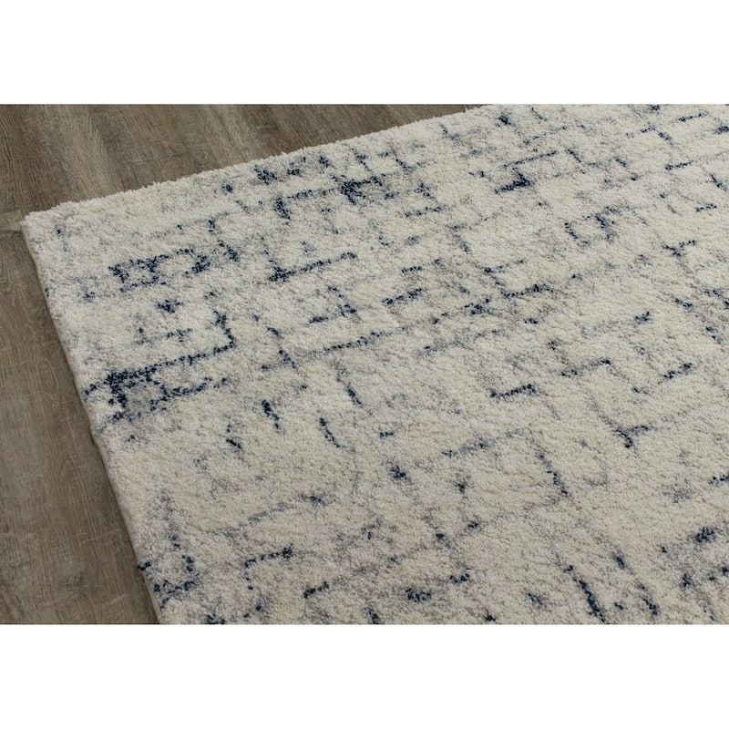 Soft Collection - Cream/Blue Soft Grid Rug - 2'0" x 3'7"