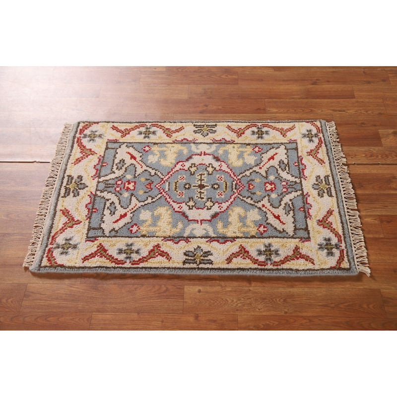 Geometric Grey Oushak Area Rug Handmade Wool Carpet - 2'0"x 3'0"