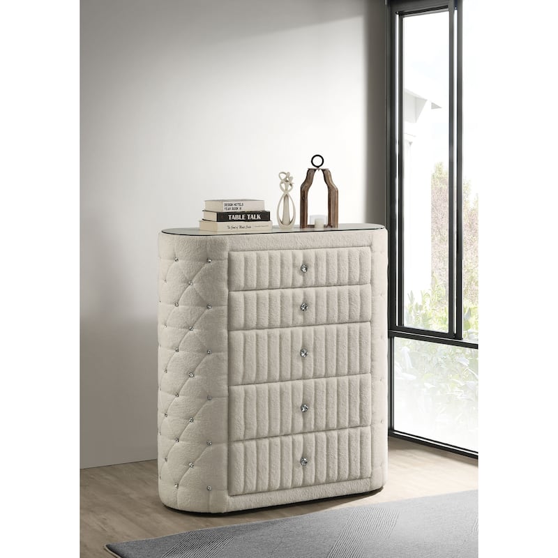 Sonya 5-drawer Upholstered Bedroom Chest of Drawers Ivory