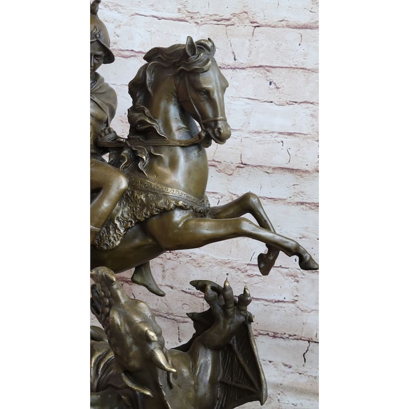 Patron Saint George And The Dragon Bronze Figurine Sculpture 20 Inches X 15 Inches