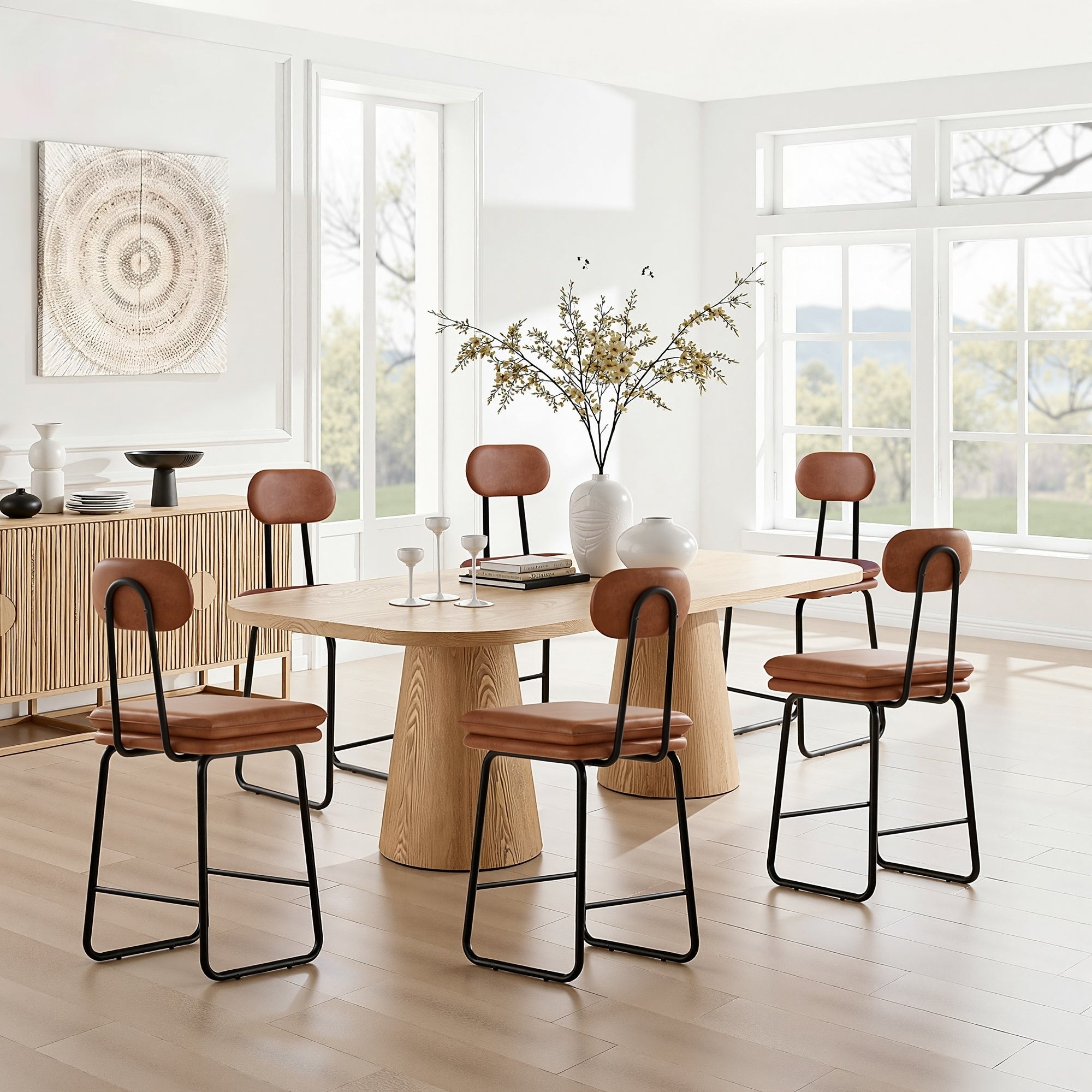 VECELO PU Leather Dining Chairs Set of 2/4/6 Modern Kitchen Island Stools with Backrest & Footrest Counter Height Bar Stools