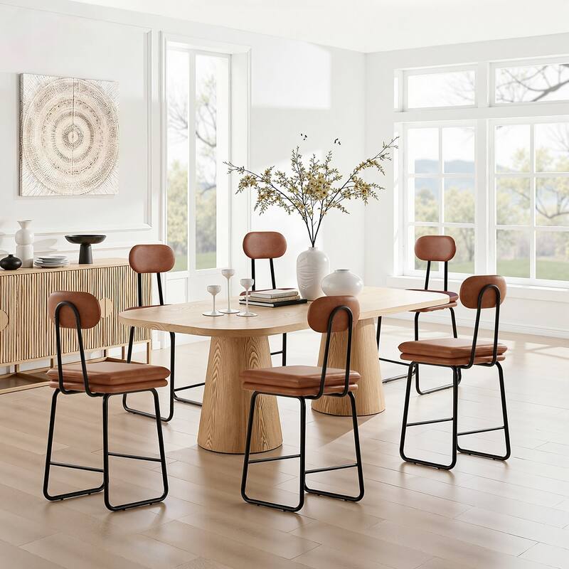 VECELO PU Leather Dining Chairs Set of 2/4/6 Modern Kitchen Island Stools with Backrest & Footrest Counter Height Bar Stools - Set of 6 - Brown