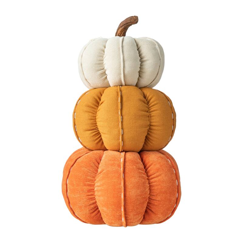 Glitzhome 13"H Fall Stacked Fabric Pumpkin Thanksgiving Table Centerpieces Decor