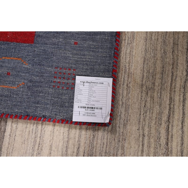 Geometric Gabbeh Area Rug Handmade Wool Carpet - 6'7" x 9'9"