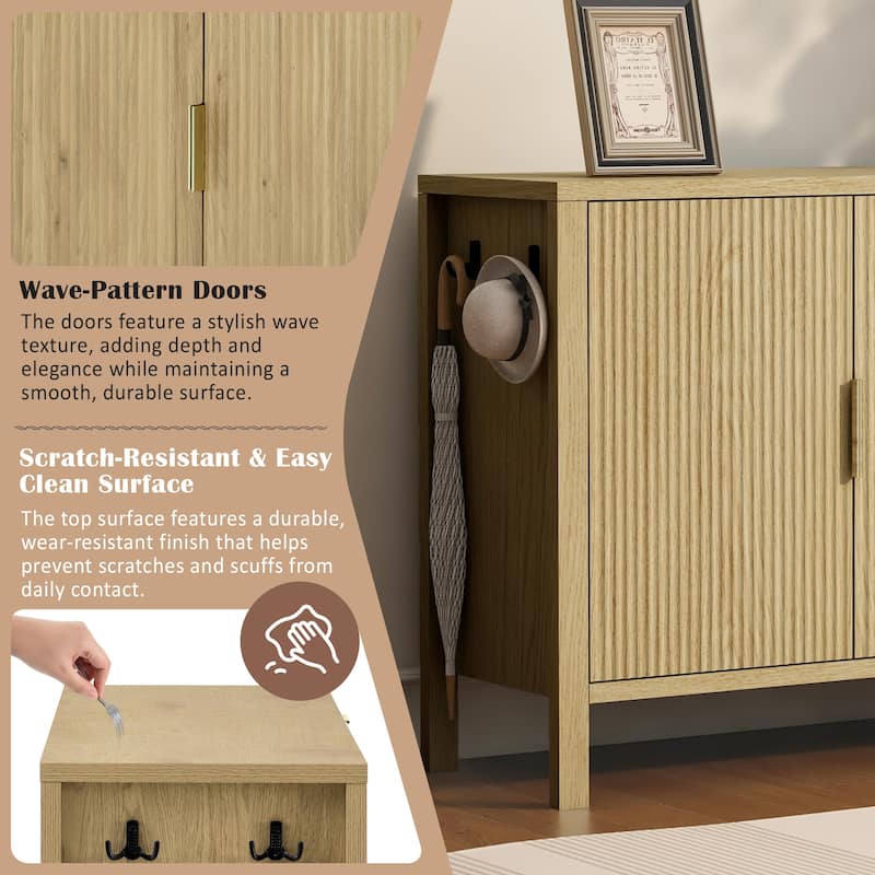 Modern Wave-Pattern Sideboard Storage Cabinet with 3 Drawers and Hooks