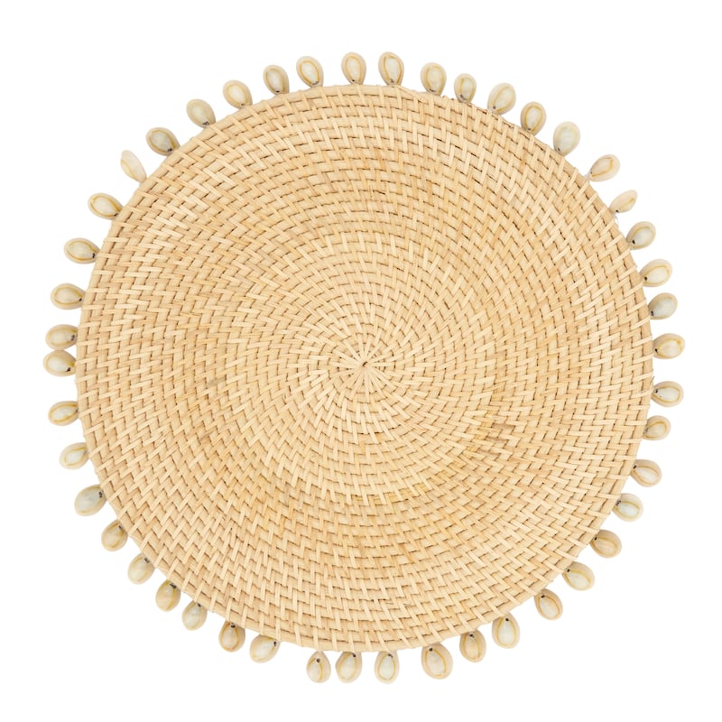 Seaside Splendor Shell Rattan Placemat (Set of 4) - 15"x15" - Natural - 15"x15" - Set of 4