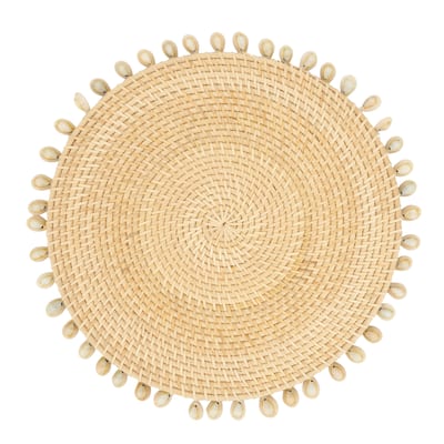 Seaside Splendor Shell Rattan Placemat (Set of 4) - 15"x15"