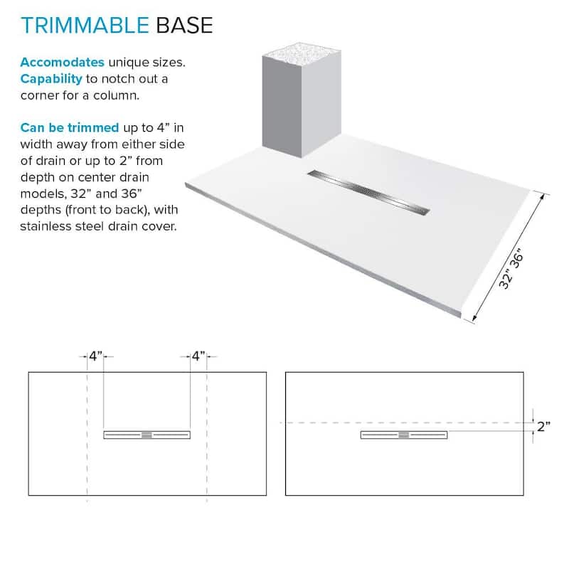 Transolid FZST6032C 59-1/8" x 32-1/2" Rectangular Shower Base with