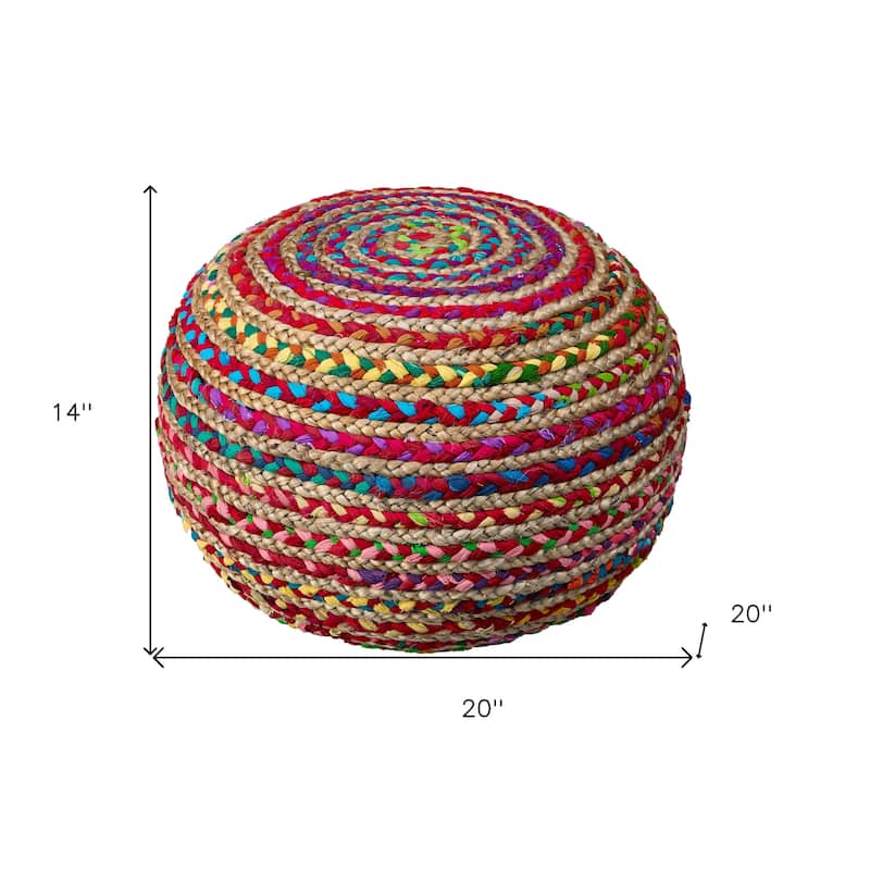 20" Cotton Blend Round Pouf Ottoman for Living Room, Footrest, Seating