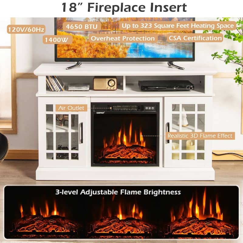 Gymax 48'' Fireplace TV Stand W/ 1400W Electric Fireplace for TVs up