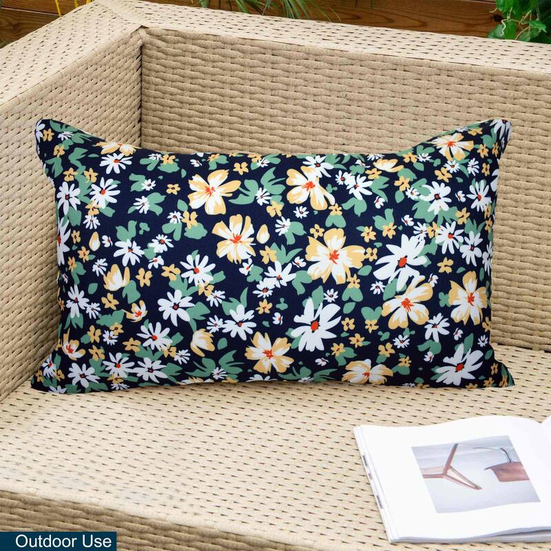 Decorative Indoor/Outdoor Weatherproof Lumbar Throw Pillows with Inserts (Set of 2) -12x20 - 18x18 Inches