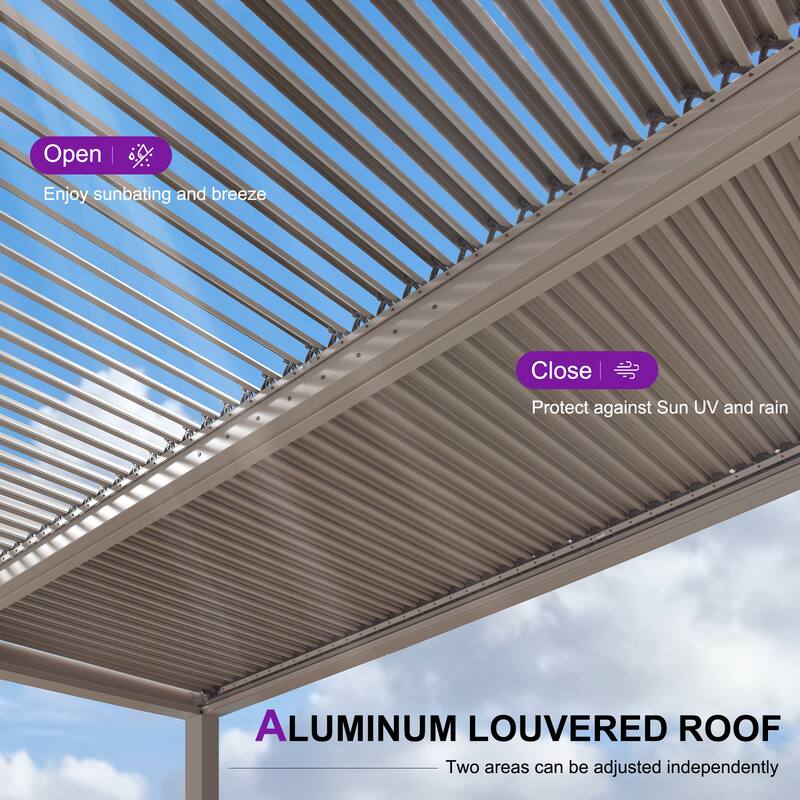 PURPLE LEAF Louvered Pergola with Solar Lights Hardtop Gazebo for Patio