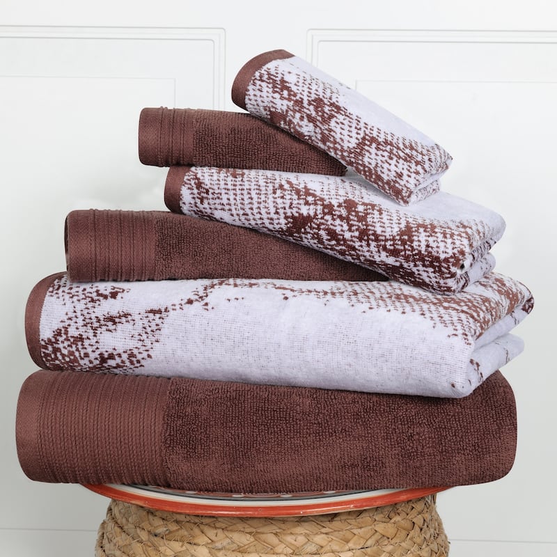Superior Cotton Quick-Drying Solid and Marble 6 Piece Towel Set - Brown