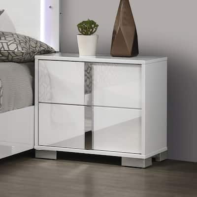 Bedroom Nightstand with 2 Drawers, Sofa Side Table with Vertical Handles, Decorative Table with Metal Chrome Legs