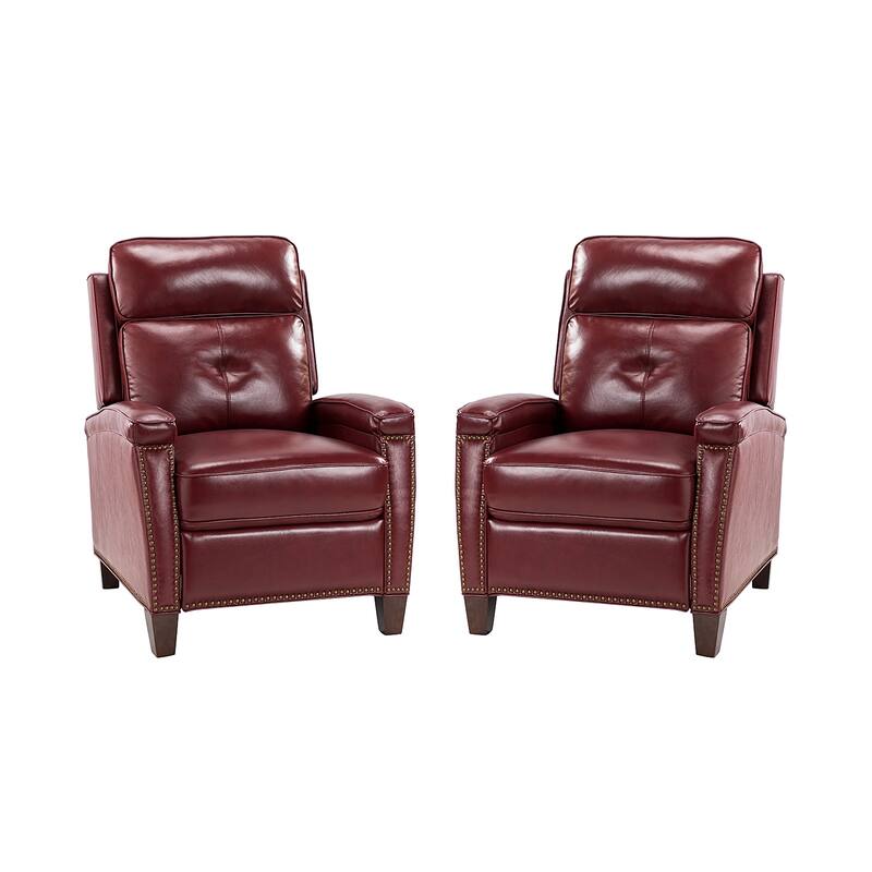 Gaspar Mid-Century Modern Genuine Leather Pushback Recliner with Wood legs Set of 2 by HULALA HOME