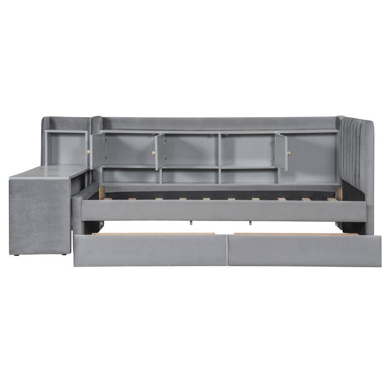Twin Size Upholstered Daybed with Flip Cabinets and 2 Drawers