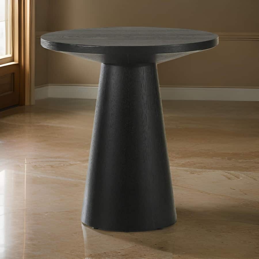Yuvi 21 Inch Accent Table, Round Tabletop, Pedestal Base, Ebony Black