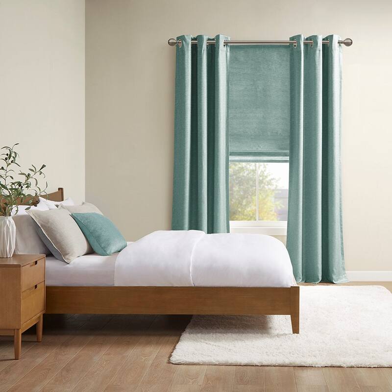 Printed Faux Silk Room Darkening Cordless Roman Shade - Green