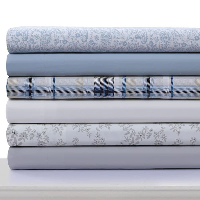Solid or Printed 300 Thread Count Cotton Percale Extra Deep Pocket Sheet Set