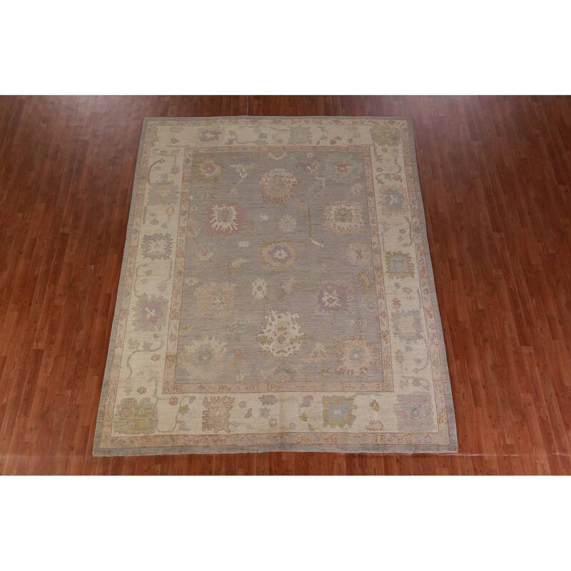 Hand Knotted Oriental 100% Wool Carpet Transitional All-Over Greys & Charcoal Oushak Area Rug - 9' 8'' X 8' 0''
