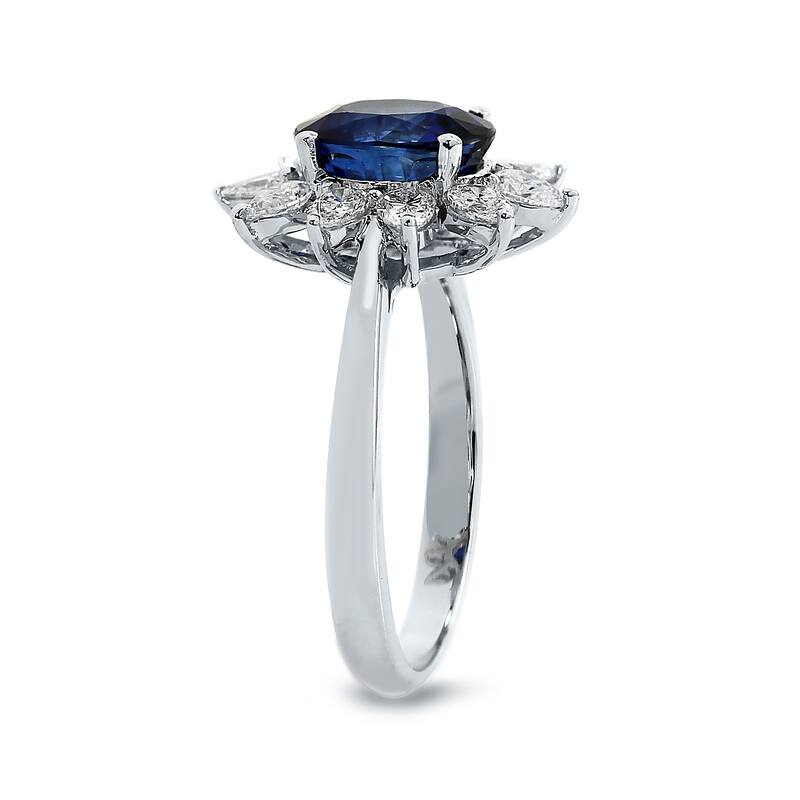 Auriya 18k Gold 2 1/3ct Royal Blue Oval Sapphire and Halo Diamond Engagement Ring 7/8ct TDW