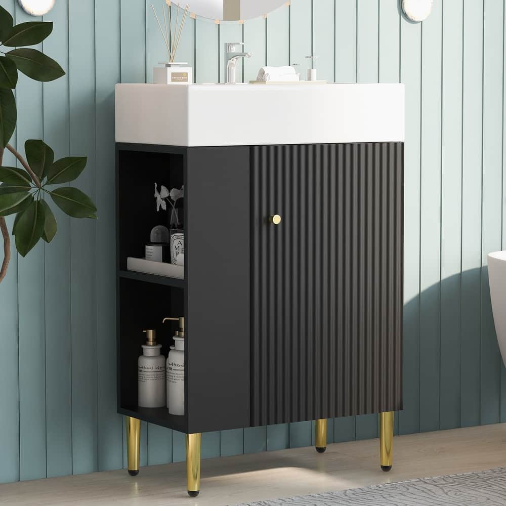 Roomfitters 21.6" Bathroom Vanity with Ceramic Sink, Combo Storage Cabinet with Left Side Organizer