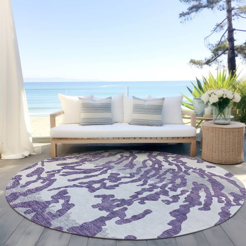 Machine Washable Indoor/ Outdoor Chantille Animal Print Abstract Rug - Purple - 8' x 8'