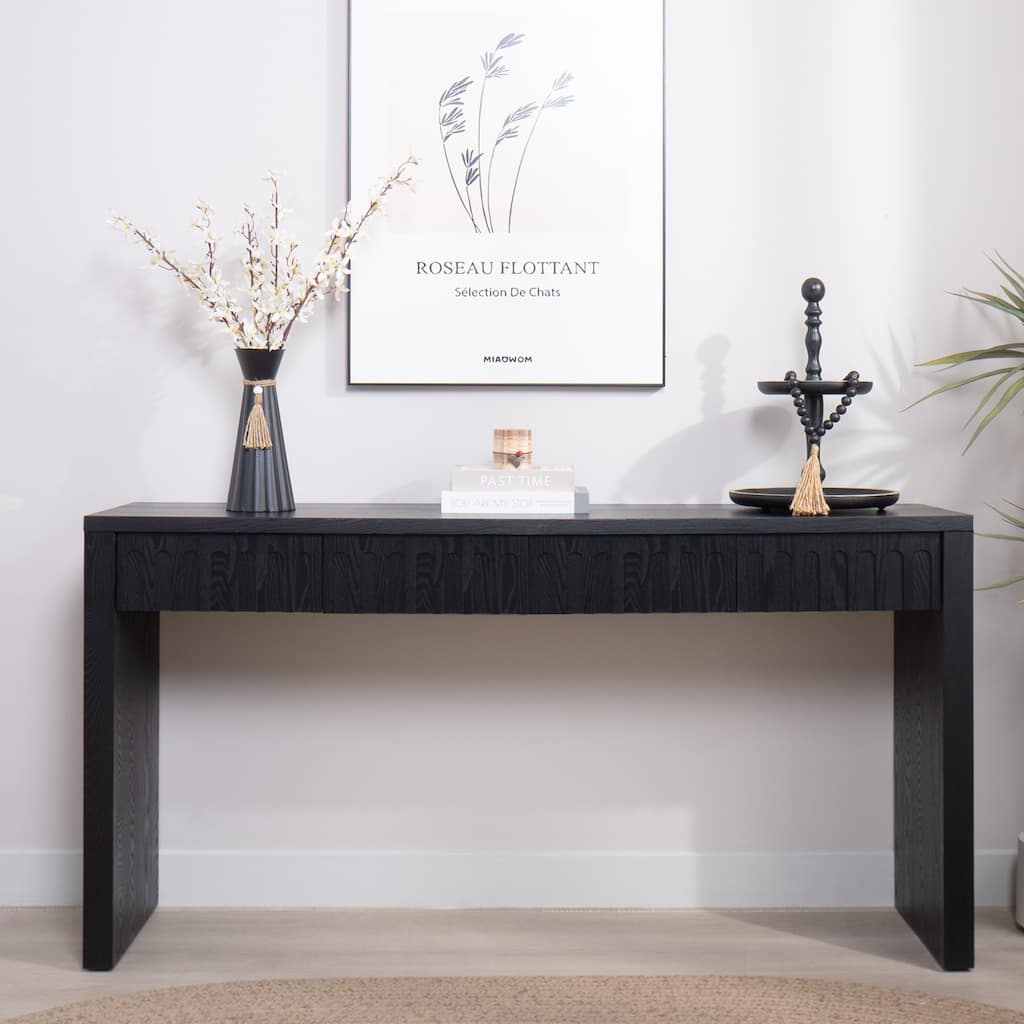 Modern Console Table Side Table Sofa Table with 4 Drawers, for Entryway Hallway, Living Room and Bedroom, Black