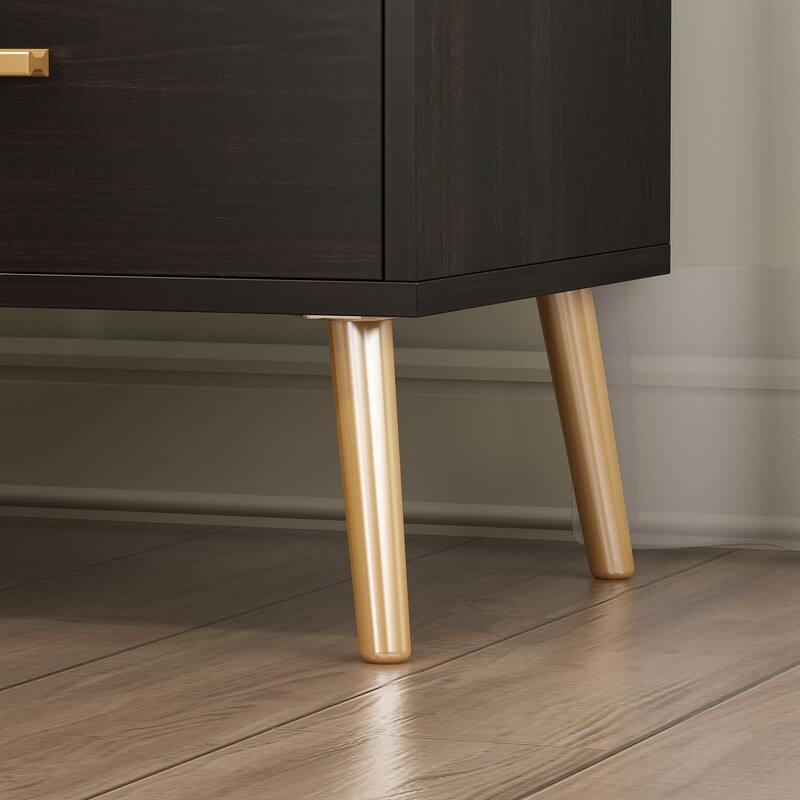 Premium 1-Drawer Black/White Nightstand with Shelf by Kerrogee