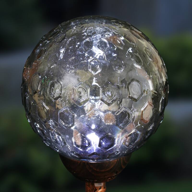 Exhart Solar Pearlized Honeycomb Glass Ball Garden Stake with Metal Finial, 4 by 31 Inches