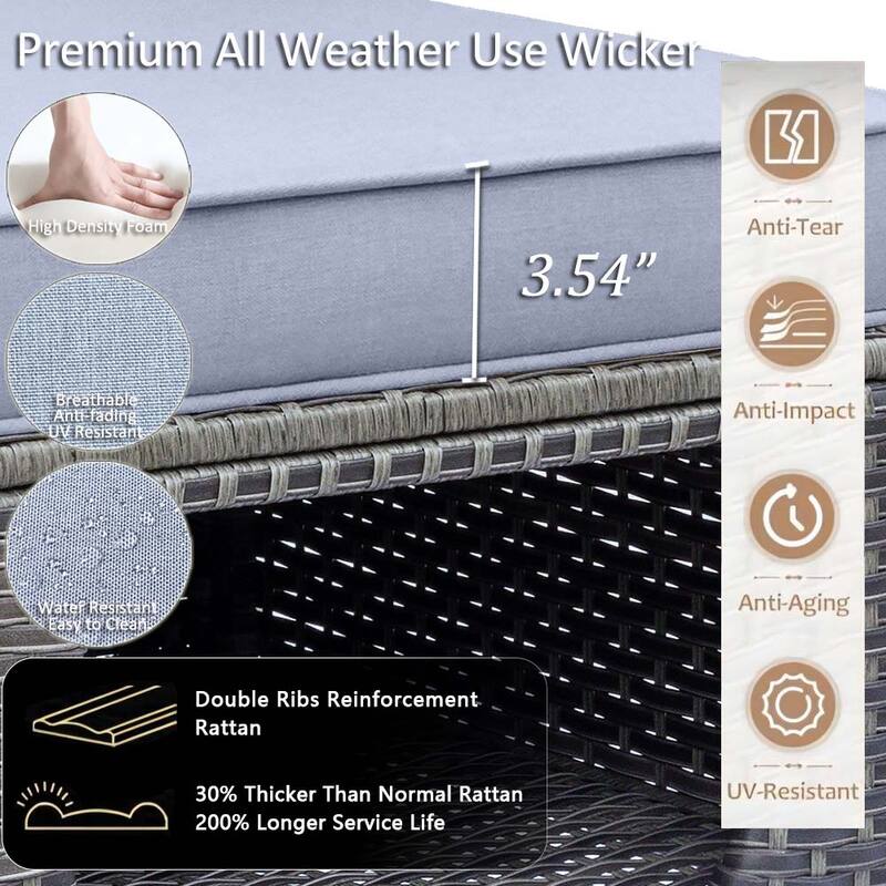 8 Piece Outdoor Wicker Patio Furniture Conversation Chair and Ottoman Set