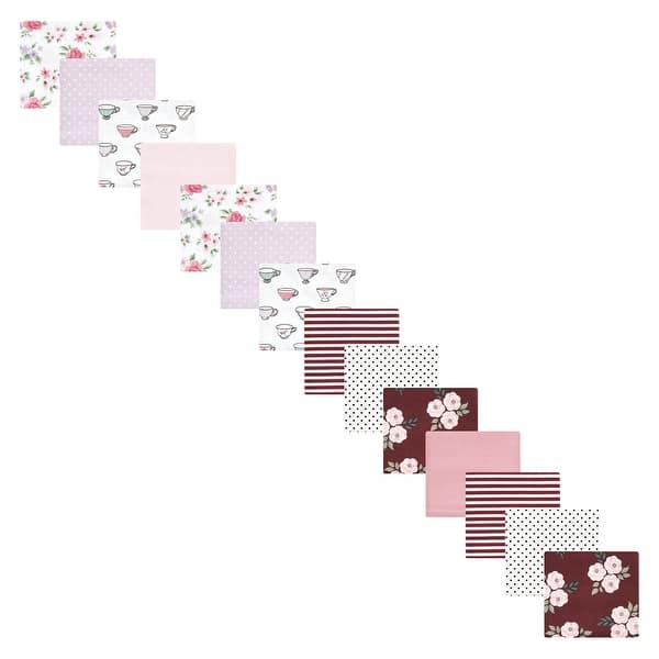 slide 1 of 1, Hudson Baby Infant Girl Cotton Flannel Receiving Blankets Bundle Set, Tea Party Burgundy Floral, One Size One Size - Tea Party Burgundy Floral