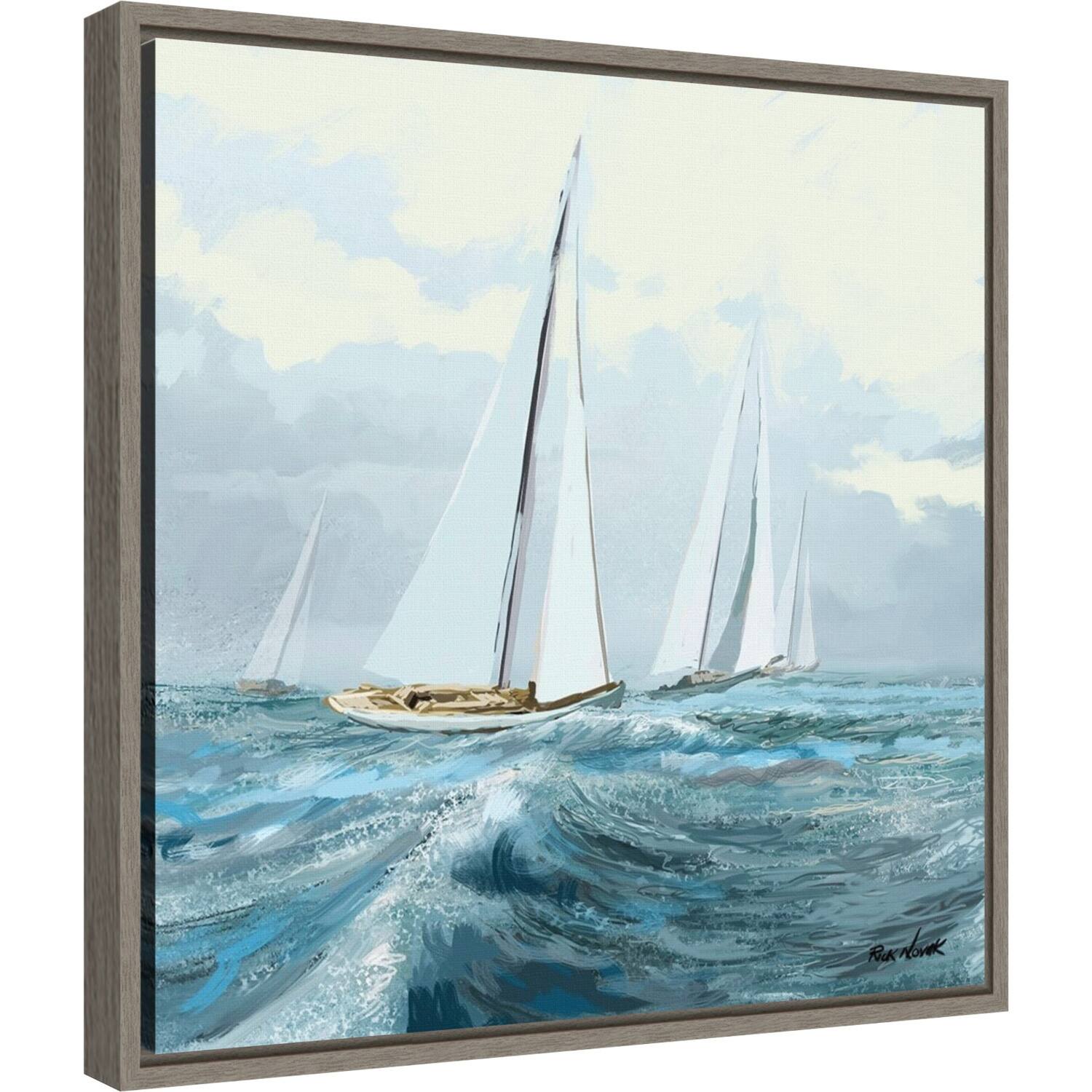 Sailing Ships III by Rick Novak (16 x 16 in.), Framed Canvas Wall Art