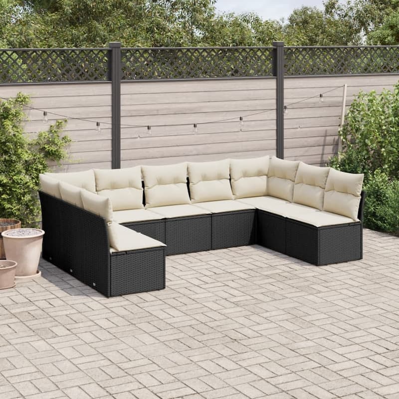 vidaXL Garden Sofa Set Black PE rattan Large Adjustable Feet - 24.4 x 24.4 x 27.2