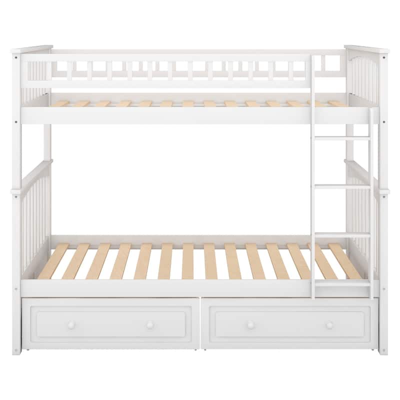 Wood Bunk Bed with Drawers and Convertible Beds