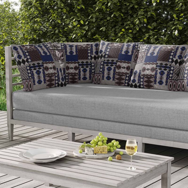 Patched Perfection Indoor/Outdoor Reversible Throw Pillow Blue and Quartz