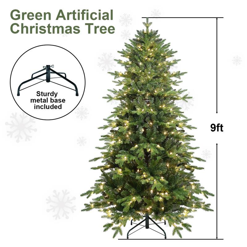 5FT Green PVC+PE Christmas Tree with 200 Warm White UL Lights-1488 Tips, Hinged Branch Design, Realistic Needles