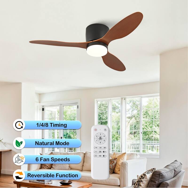 42-inch Ceiling Fan with Light, Ultra-Slim Flush-Mount Design, 3 ABS Plastic Blades, Remote Control Included