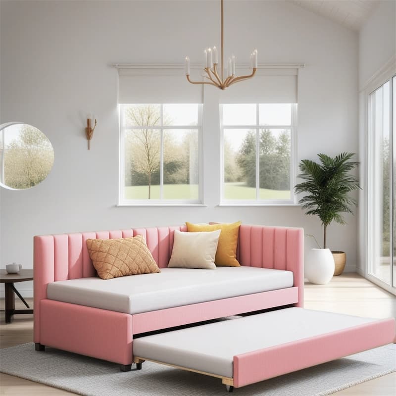 Twin Size Upholstered Sofa Bed Frame with Trundle