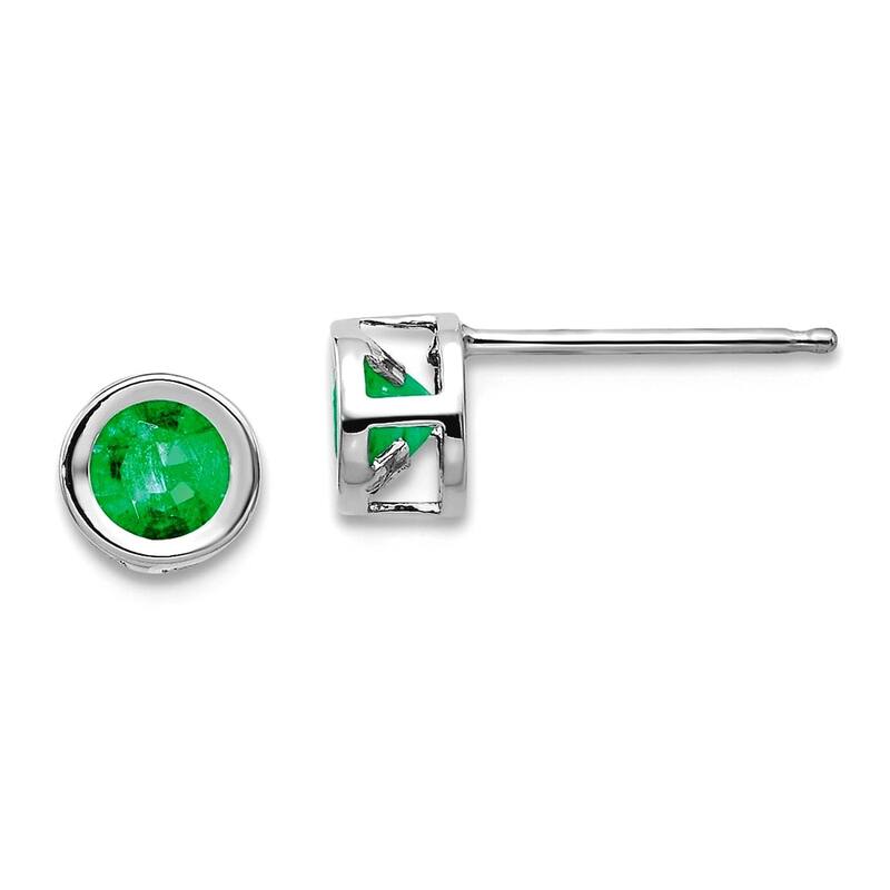 Curata 14k White Gold 4mm Bezel Gemstone Birthstone Stud Earrings - Emerald