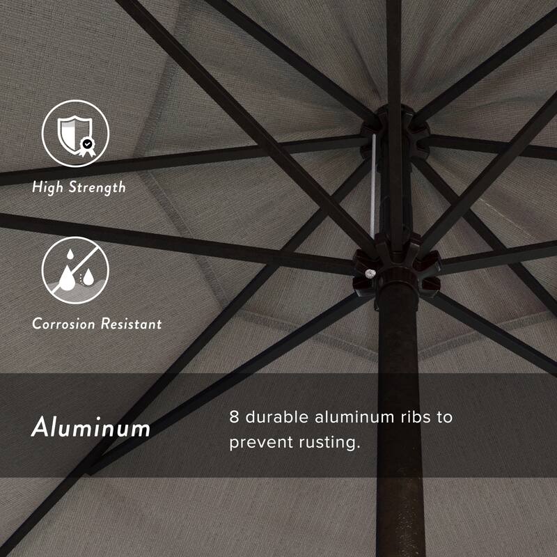 California Umbrella 7.5' Round Crank Lift Auto Tilt 8 Rib Aluminum Patio Umbrella, Bronze Finish, Olefin Royal Blue Fabric