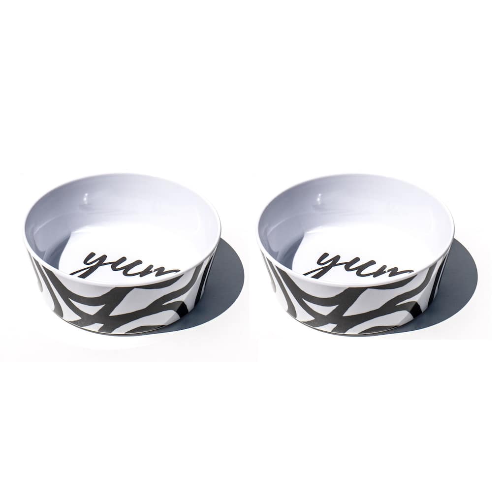 Black and White Yum Lines, Single Wall, Medium Bowl, 3 cups, Set of 2