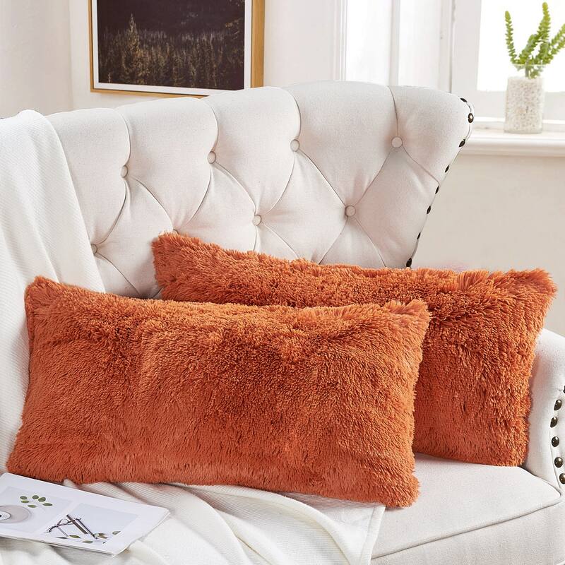 Halsted Shaggy FauxFur Decorative Throw Pillow Cover Set, NO INSERT - 14" x 26" - Burnt Orange